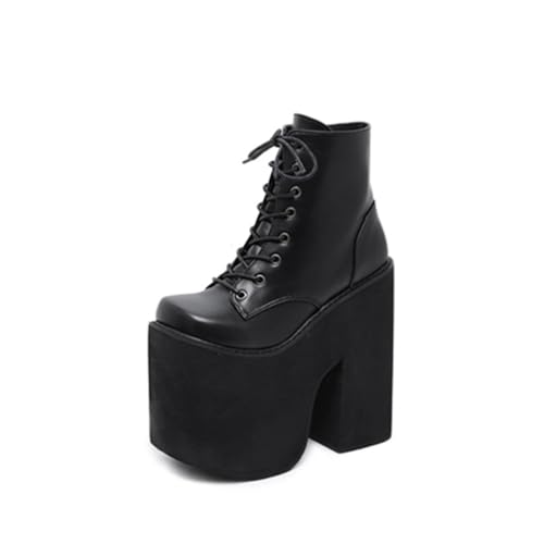 Stage Show Stiefel mit klobigen Absatz für Damen mit Rutschfester Sohle - High Heel Stiefel in Übergröße für Nacht- und Laufstegmode,Schwarz,39 EU von FhiHUEpr