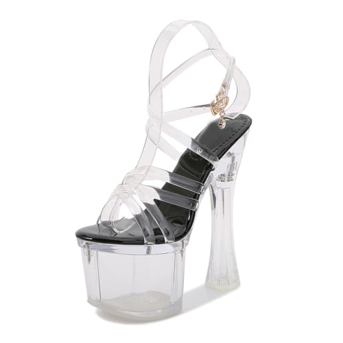 Transparente Plateausandalen für Damen - Pole Dance Schuhe mit Kreuzriemen für Männer - Unisex High Heels für Clubkünstler,Schwarz,43 EU Transparente Plateausandalen für Damen - Pole Dance Schuhe mit Kreuzriemen für Männer - Unisex High Heels für Clubkünstler,Schwarz,43 EU von FhiHUEpr