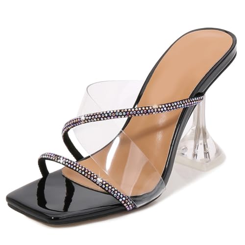 Transparente Stiletto-Sandalen für Damen - Sommer-Slides Schuhe für Nachtclub, Abend, Hochzeitsfeier,Schwarz,45 EU von FhiHUEpr