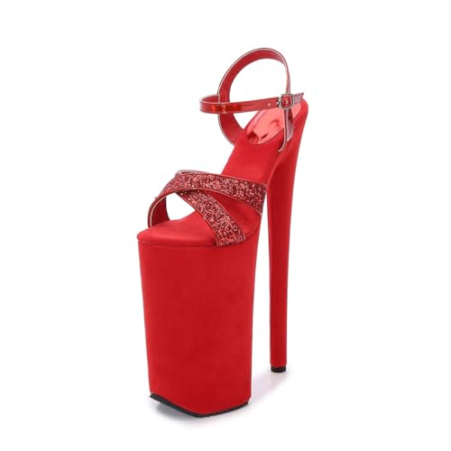 Unisex Plus Size 26CM Extreme Height Plateau Sandalen - Pole Dance Crossdressing High Heels für Runway Shows,Rot,38 EU von FhiHUEpr