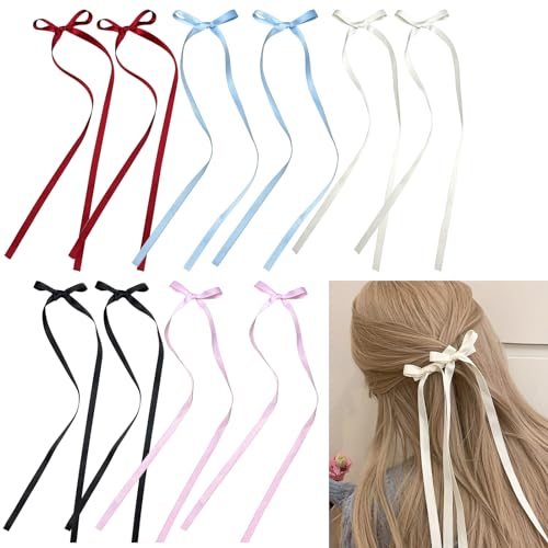 Fhioevt 10 Stück Haarschleife Damen Klein Haarspange Schleife Lange Bänder Haarschleife Haarspangen Seidensatin Haarnadeln mit Schleife Haarschleifen für Mädchen Frauen Haare Deko (5 Farben) von Fhioevt