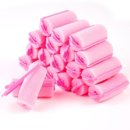 Fhioevt 30 Stück Schaum Haarwickler Schwamm Lockenwickler Schaumstoff Haar Roller Weichschaum 25 mm Haarrollen für Frauen Mädchen Kinder Kurzen Haaren DIY Haar-Styling (Rosa) von Fhioevt