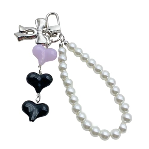 Fhkpsqkcn Elegantes Bowknotherzen Zauber Mit Perlenanhänger Schöne Perlenringe Schlüsselkette Bowknot Herz Charme Für Modebegeisterte von Fhkpsqkcn