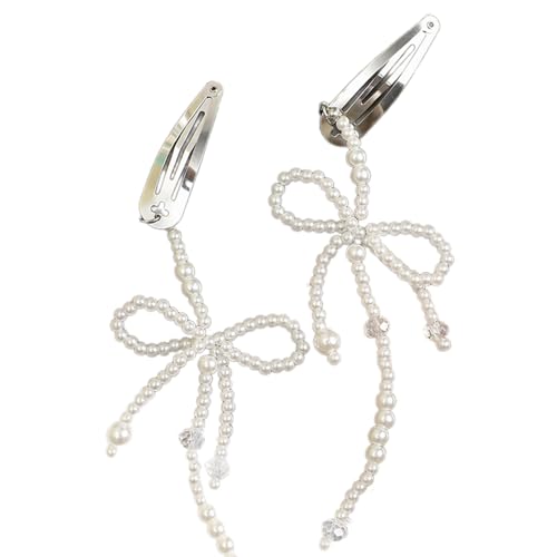 Fhkpsqkcn Sweet Bowknot Haarnadel Entenbills Haarclip Barrettes French Side Clip Lady Künstliche Perlen Haarschleift von Fhkpsqkcn