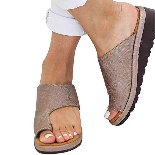 Sandalen Damen Große Orthopädische Damen-Sandalen Orthopädische Schuhe Keile Summer Bunion Corrector Frauen Plattform Schuhe PU Leder Hausschuhe Bequeme Mode Flip Flops von Fhony