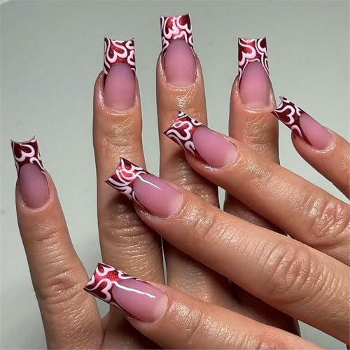 24 Stück French Tip Press on Nails Medium Sarg Stick on Nails Herz Acryl Nägel Valentinstag falsche Nägel für Frauen 24 Stück French Tip Press on Nails Medium Sarg Stick on Nails Herz Acryl Nägel Valentinstag falsche Nägel für Frauen von Fhsqwernm