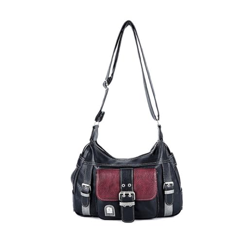 Damen-Umhängetasche, modische Farbblock-Tasche, All-Matching-Handtasche, PU-Leder, Schwarz von Fhsqwernm