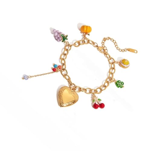 Fhsqwernm Trendy Stapelbares Obstcharme Armband Einstellbare Edelstahlschmuck Für Geschenk Vielseitige Modezubehör Frauen Robustes Stapelbares Armband von Fhsqwernm