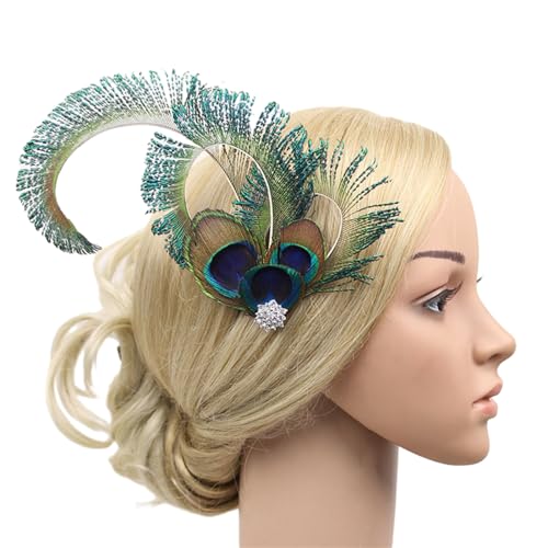 Haarnadel mit Pfauenfedern, für Damen, mit Strass, Haarnadel, Kopfbedeckung für Cocktail-Party, französischer Stil Haarnadel mit Pfauenfedern, für Damen, mit Strass, Haarnadel, Kopfbedeckung für Cocktail-Party, französischer Stil von Fhsqwernm