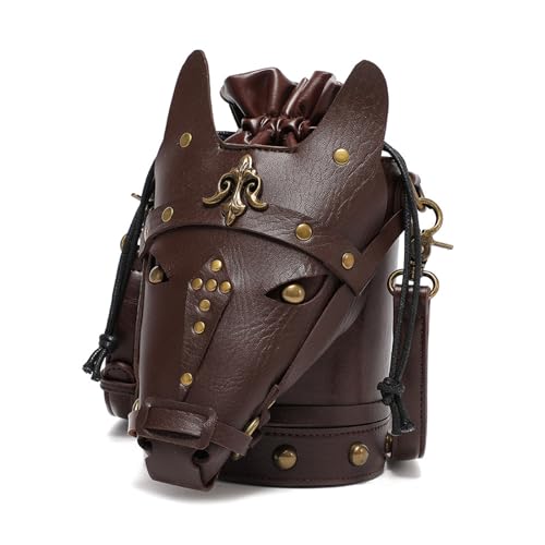 Mittelalterliche Damen Umhängetasche Mit Pferdekopf Vintage Stil PU Leder Schultertasche Beutel Mit Kordelzug Für Kostümpartys von Fhsqwernm