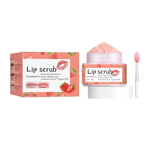 Erdbeeren Lippen Peeling Scrub, Strawberry Lippenmaske Overnight, Exfoliating Hydrating Lip Balm, Natürliche Lippenpflege Behandlung für spröde und rissige Lippen, 30 g von Fhtahun