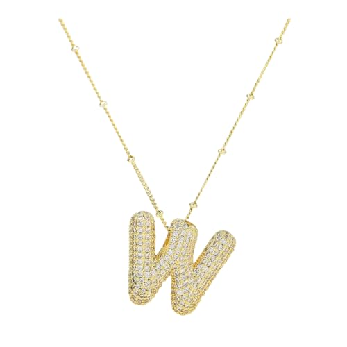 Fhtahun AZ Blasenbuchstaben-Halskette Goldballon-Anfangshalsketten Strass-Buchstaben-Anhänger-Halsketten für Frauen im Trend Ketten Keltisch (W, One Size) von Fhtahun