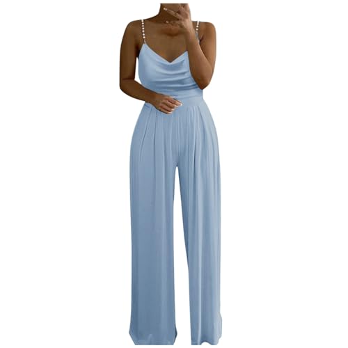 Damen Eleganter Festlicher Jumpsuits Jumpsuit Damen Elegant Sommer Festlich Schick Hochzeit Lang Hochzeitsgast Outfit Damen Jumpsuit für Den Sommer Leicht Latzhose Weites Bein Latzhose S XXL von Fhuuly