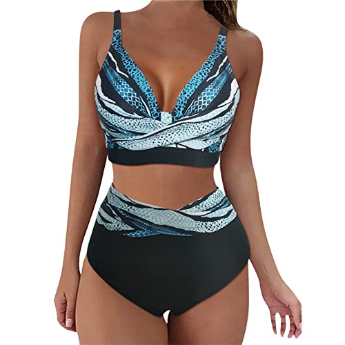 Fhuuly Bikini Damen Set Mit Bügel Zweiteiliger Badeanzug Mädchen Große Brüste Bauchweg Bademode Schnürung Push Up Verstellbar Crossover Ties-Up Neckholder Bikinioberteil Gedruckt Sommer Oberteil von Fhuuly