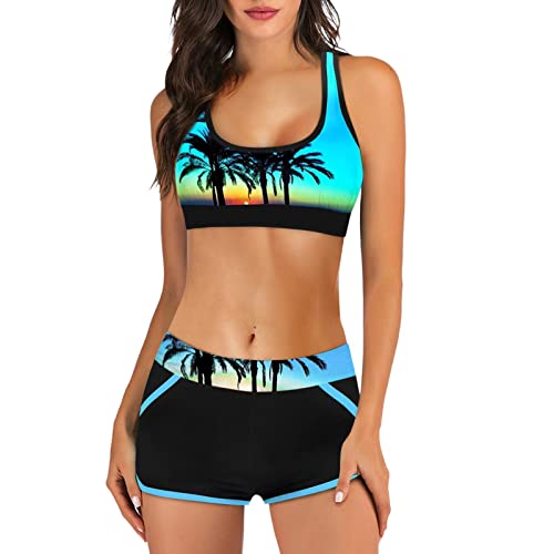 Fhuuly Bikini Damen Set Zweiteiliger Badeanzug Mädchen Große Brüste Bauchweg Bademode Schnürung Push Up Verstellbar Crossover Ties-Up Neckholder Bikinioberteil Gedruckt Sommer Oberteil von Fhuuly