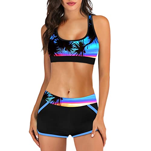 Fhuuly Bikini Damen Set Mit Bügel Zweiteiliger Badeanzug Mädchen Große Brüste Bauchweg Bademode Schnürung Push Up Verstellbar Crossover Ties-Up Neckholder Bikinioberteil Gedruckt Sommer Oberteil von Fhuuly