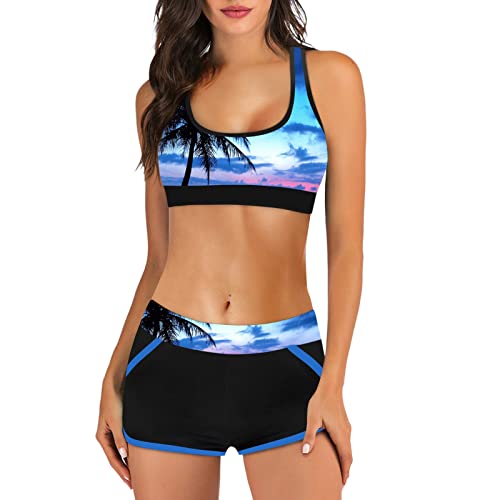 Fhuuly Bikini Damen Set Mit Bügel Zweiteiliger Badeanzug Mädchen Große Brüste Bauchweg Bademode Schnürung Push Up Verstellbar Crossover Ties-Up Neckholder Bikinioberteil Gedruckt Sommer Oberteil von Fhuuly