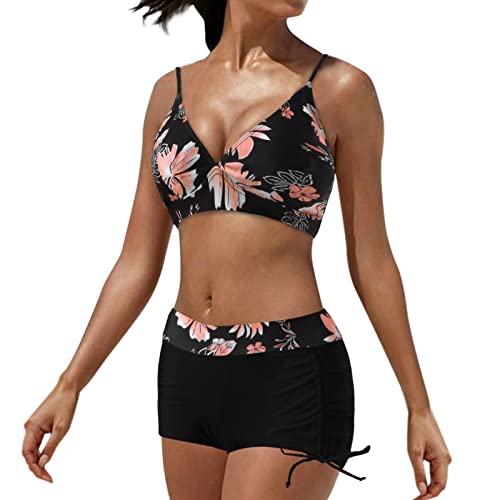 Fhuuly Bikini Damen Set Mit Bügel Zweiteiliger Badeanzug Mädchen Große Brüste Bauchweg Bademode Schnürung Push Up Verstellbar Crossover Ties-Up Neckholder Bikinioberteil Gedruckt Sommer Oberteil von Fhuuly