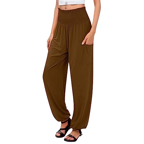 Hosen Damen Baggy Hose Sport Pumphose In Unifarben Mit Gummizug Weit Lockere Luftig Relaxhose Schnelltrocknend Frauen Taschen Leicht Und Elegant Herbsthose Cargohose von Fhuuly