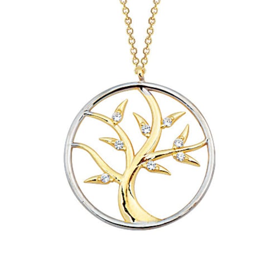 Baum Des Lebens 14K 585Er Gold Halskette Weiss Gelb von FiEMMA