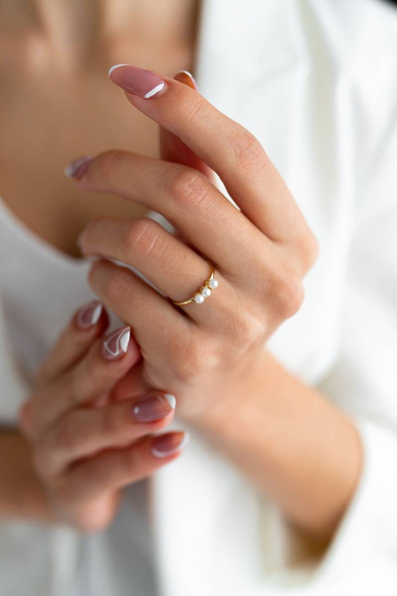 Drei Perle 14K Solid Gold Ring Perlenring Schmuck von FiEMMA