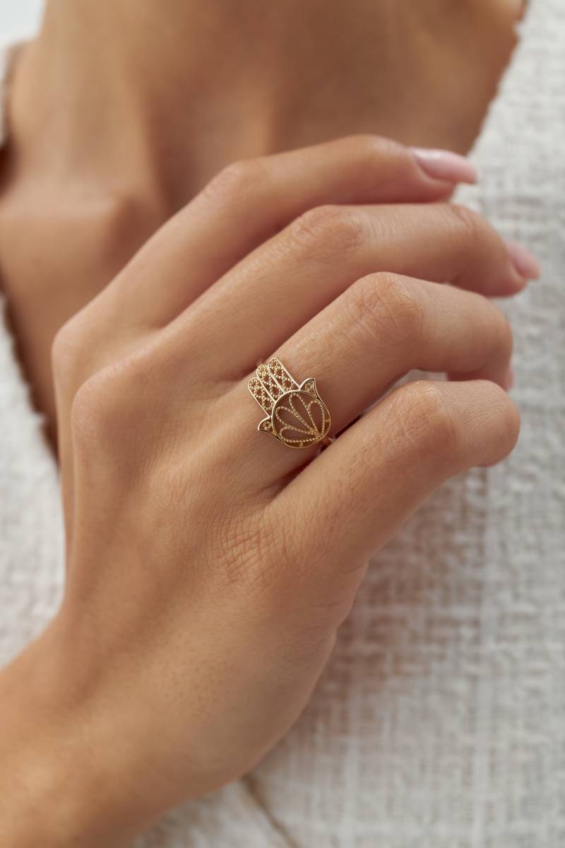 Hamsa 14K 585 Massiv Gold Ring von FiEMMA