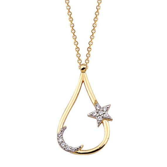 Mond Stern Auf Tropfen 14K 585 Gold Halskette Mit Zirkonen von FiEMMA