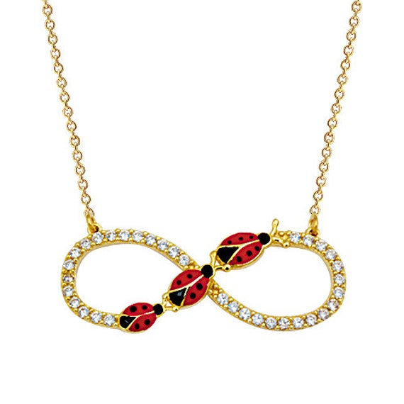 Unendlichkeit Und Marienkäfer 14K 585Er Gold Schmelzen Halskette von FiEMMA