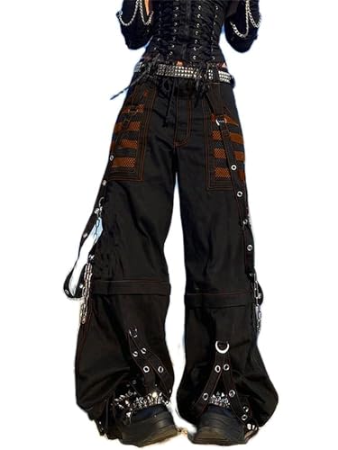 Fiacafyo Damen Vintage Baggy Jeans Grunge Gothic Tripp Pants Punk Goth Wide Leg Denim Pants Y2k Loose Casual Jeans Streetwear, C-Orange, M von Fiacafyo