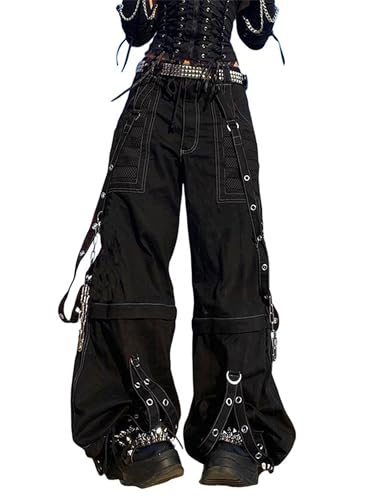 Fiacafyo Damen Vintage Baggy Jeans Grunge Gothic Tripp Pants Punk Goth Wide Leg Denim Pants Y2k Loose Casual Jeans Streetwear, C-schwarz, M von Fiacafyo