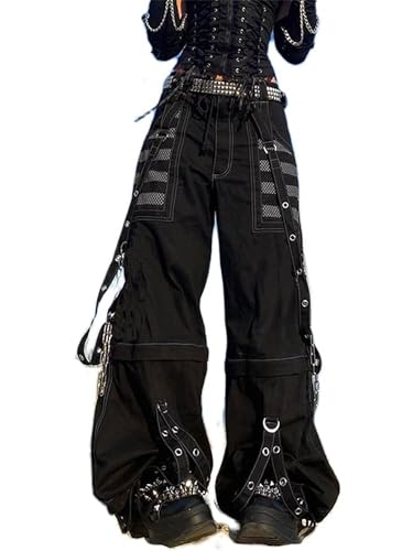 Fiacafyo Damen Vintage Baggy Jeans Grunge Gothic Tripp Pants Punk Goth Wide Leg Denim Pants Y2k Loose Casual Jeans Streetwear, C-weiß, L von Fiacafyo