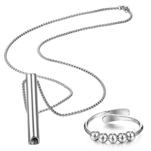 Fiada Stressabbau Halskette Achtsame Atmung Halskette Edelstahl Tiefe Atemübungen Atemkette und Angst Ring für Herren Damen Stressabbau Entspannung Meditation von Fiada