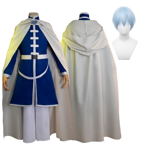 Fiamll Anime Frieren auf der Beerdigung Himmel Cosplay Kostüm Outfit Blau Uniform Mantel Full Set Halloween Party Karneval Dress Up Anzug mit Perücke für Männer Jungen M von Fiamll