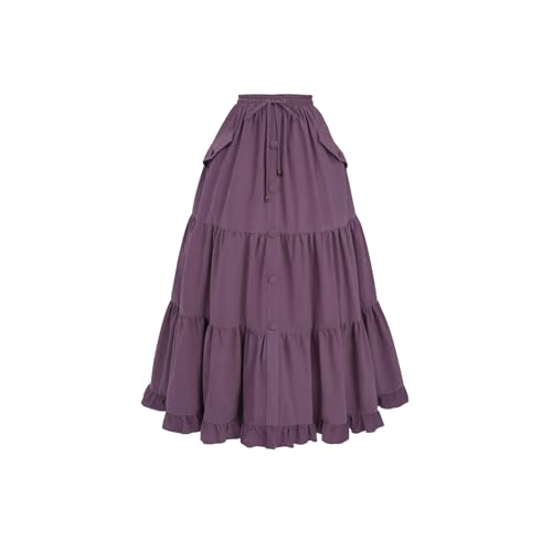 Fiamll Damen Renaissance Rock A-Linie Maxirock Hohe Taille Mittelalter Rock Lace-up Elastische Taille Elegant Casual Renaissance Rock Violett S von Fiamll