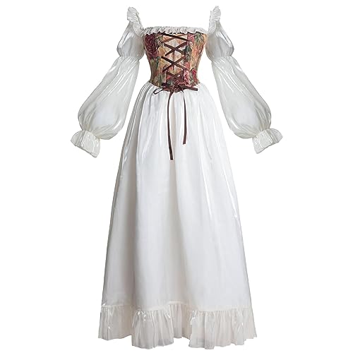 Fiamll Weiße Renaissance Kleid für Damen Feenkleid Viktorianisches Mittelalterliches Kostüm M von Fiamll