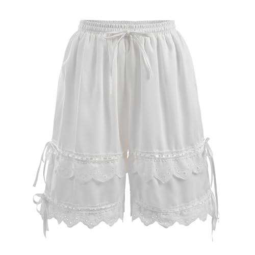 Fiamll Damen Pumphose Viktorianische Bloomer mit Kordelzug Sicherheits Unterrock Schlafanzughose Rüschen Höschen L von Fiamll