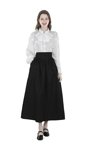 Fiamll Damen Viktorianisch Bluse Vintage Schleifenhemd Stehkragen mit Ruff Langarmshirt Mittelalter Bluse, Weiß, XL von Fiamll