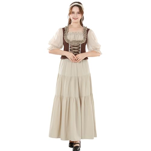 Fiamll Damen Viktorianische Kleid Steampunk Kleid Mittelalterliches Renaissance Kostüm Rock 2tlg mit Bluse und Röcke XXL von Fiamll