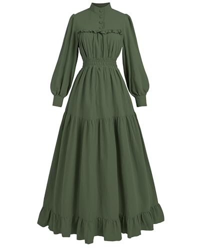 Fiamll Viktorianisches Kleid Renaissance Maxikleid Ballkleid Langarm Mittelalter Kleidung Damen Vintage Edwardianisches Kleid Abendkleid Elegant Freizeitkleider Dunkelgrün XXL von Fiamll