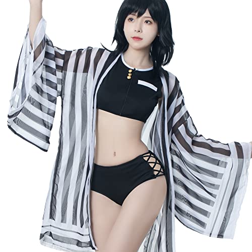 Fiamll Iguro Obanai Cosplay Bikini Set für Dämonen Jäger Damen Anime Kimono Strickjacke Strand Sommer Badeanzug XL von Fiamll