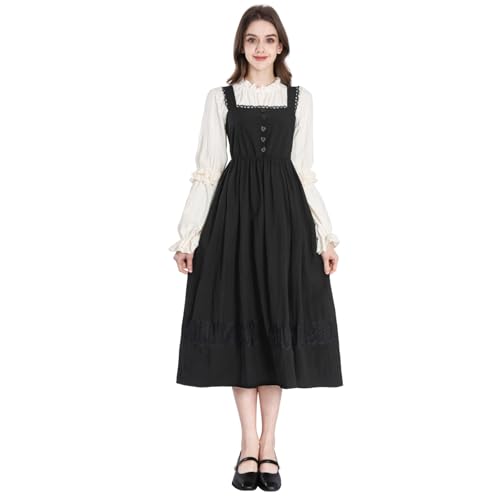 Fiamll Mittelalter Kleid Damen A-Linie Vintage mit Hoher Taille & Viktorianischer Bluse – 2-teilig Set XL von Fiamll