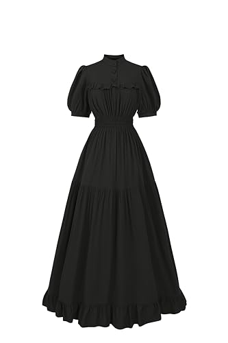 Fiamll Mittelalter Kleid Damen Kurzarm Vintage Viktorianisches Kleid Sommer Kleid Renaissance Maxikleid Party Ballkleider Schwarz XXL von Fiamll