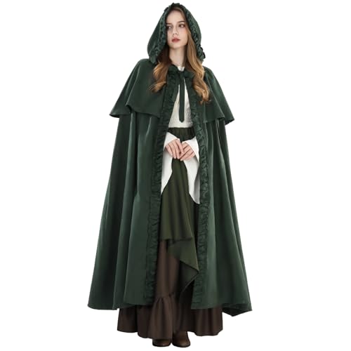 Fiamll Mittelalter Umhang Damen Kapuze Mantel mit Manschette Einfarbige Trenchcoat Renaissance Vampir Umhang Gothic Cosplay Cape Karneval Kostüm Grün L Fiamll Mittelalter Umhang Damen Kapuze Mantel mit Manschette Einfarbige Trenchcoat Renaissance Vampir Umhang Gothic Cosplay Cape Karneval Kostüm Grün L von Fiamll