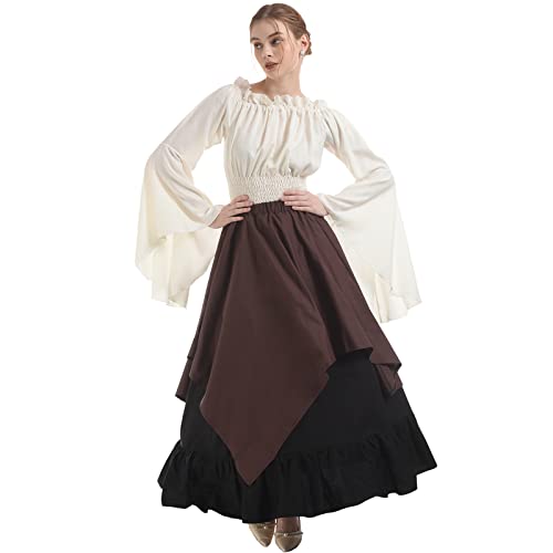 Fiamll Mittelalterliches Kostüm Damen Renaissance Kostüm Kleid Mittelalter Fasching Kleid Set Braun+Schwarz XL von Fiamll