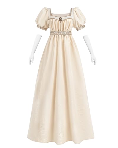 Fiamll Regency Kleid Damen Empire Waist Puff Sleeve Dress Jane Austen Kleid Damen mit Schal Teeparty Cocktail Abendkleid M von Fiamll