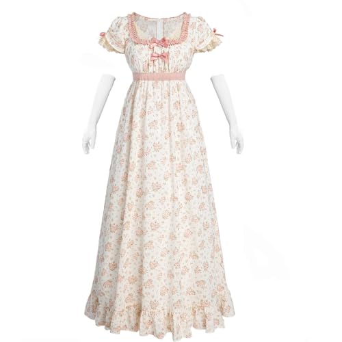 Fiamll Regency Kleid Damen Florales Kleid Empire Taille Regency Teeparty Kleid Rot XXL von Fiamll