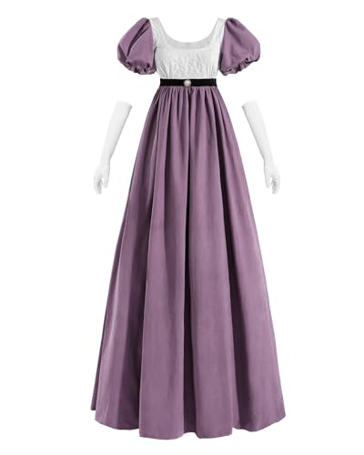 Fiamll Regency Kleid Damen Jane Austen A-Linie Empire Taille Viktorianisches Kleid mit Schal Teeparty Abendkleid S von Fiamll