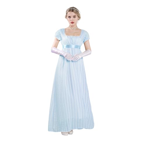 Fiamll Regency Kleider Damen Empire Taille Viktorianisches Ballkleid Regency Kleid aus dem 19. Jahrhundert Partys Blau M von Fiamll