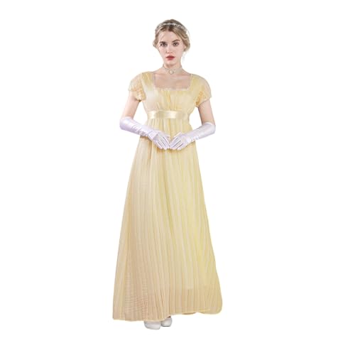 Fiamll Regency Kleider Damen Empire Taille Viktorianisches Ballkleid Regency Kleid aus dem 19. Jahrhundert Partys Erdiges Gelb XXL von Fiamll