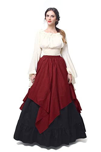 Fiamll Renaissance Kleid Damen Mittelalter Kleidung Damen Kostüme Fasching Kleid Set Rot M(Top und Rock) von Fiamll